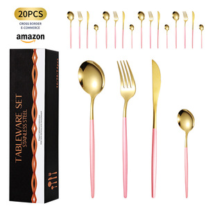 Stainless Steel Cutlery Set 20Pcs Gold <b>Red</b> Handle Tableware Dinnerware <b>Gift</b> <b>Box</b> Durable Western Style Fork Spoon Knife Set - Product Image 2
