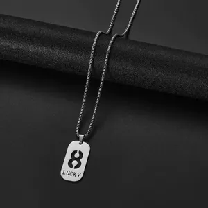 1 Stück Vintage Bambus Edelstahl Engelszahl-Halskette 0-9 Rechteckiger Anhänger für Männer und Frauen Ausgehöhlte Glückszahlen-Choker-Schmuckstücke - Product Image 4