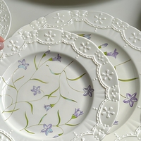 Assiette en porcelaine vintage française à relief floral, assiette à dîner en céramique, vaisselle ronde pour la maison et les restaurants