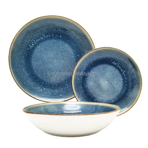 Luxury Ceramic Dinnerware sets Custom Pad Printing Reaction glaze effect Porcelain Dinner Set 2024 Popular tableware in EU