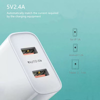 Adaptador de Corriente Eléctrico Mini de 5V 2.4A con Doble Puerto y Protección Contra Cortocircuitos, Enchufe US/EU para Teléfonos Android