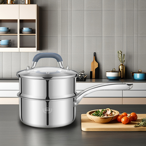 Casserole à lait Pennyson à double paroi en acier inoxydable <span class=keywords><strong>argenté</strong></span> 16 cm, antiadhésive, facile à nettoyer, compatible gaz et induction, avec couvercle en verre - Product Image 3