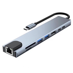 Hub USB-C 8-en-1 avec alimentation PD 31W, <span class=keywords><strong>port</strong></span> Ethernet, lecteur de carte USB et ports d'extension <span class=keywords><strong>RJ45</strong></span> (1 vers plusieurs) - Product Image 1