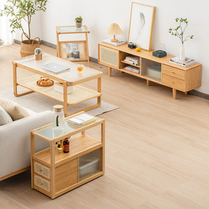 Glass And Rattan <b>Coffee</b> <b>Table</b> Original Color Nordic Minimalist Design Living Room Tea <b>Table</b> Modern Stylish <b>Small</b> Apartment Use - Product Image 2