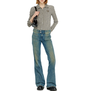 Wholesale Women High Rise Slim Bootcut Flare Jean Y2K Vintage Full Washed Organic Cotton <b>Denim</b> Pants Natural Faded Retro Trouser - Product Image 2