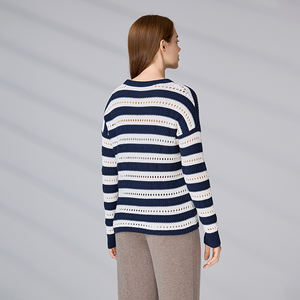 Knitwear Manufacturer Long Sleeve Striped Breathable Streetwear <b>Jumper</b> Autumn <b>Mesh</b> Cotton Sweater for Women - Product Image 5