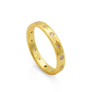Chris de abril de joyería fina en stock 14k chapado en oro de Plata de Ley 925 galaxy nudillo anillo con circón