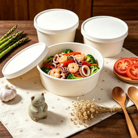 Bols en papier kraft jetables, écologiques, épais, ronds, blancs, pour salades, collations, bonbons, avec couvercles, 26 oz
