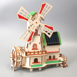 OKYN-Y2121 Moulin à vent solaire en bois, modèle scientifique STEM, jouet éducatif - Product Image 3