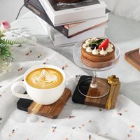 Sous-verres en bois d'acacia et marbre noir pour boissons, lot de 4, sous-verres carrés en bois et pierre, accessoires pour table basse, sous-verres pour café