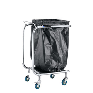 Zware roestvrijstalen afvalinzamelwagen met pedaal, vuilniszakhouder en wielen, commerciële afvalinzamelwagen, cateringuitrusting - Product Image 1