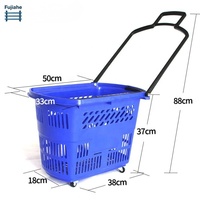 Panier à provisions roulant avec roues 30L, chariot en plastique robuste pour panier de rangement domestique de supermarché