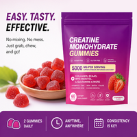 Gummies de Créatine Monohydrate pour Adultes, Suppléments Sportifs Halal 5000mg, Saveur Fraise, 60 Unités, Gestion du Poids