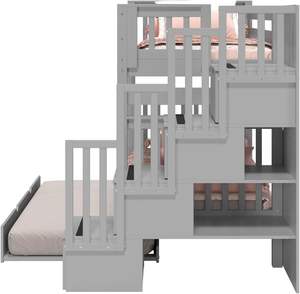 Многофункциональные двухъярусные кровати, двухместная деревянная детская кровать с лестницей для хранения с выдвижными ящиками в ступеньках, каркас кровати из массивной сосны - Product Image 6