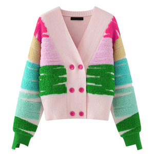 ODM Fashion Styles <span class=keywords><strong>Cardigan</strong></span> Suéter de punto de color para <span class=keywords><strong>mujer</strong></span> Suéter de manga larga Suéter peludo - Product Image 1