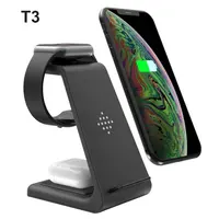 Amazon üst satıcı T3 toptan Iphone için 3 bir hızlı şarj standı 10W Qi telefon 3 In 1 kablosuz şarj cihazı