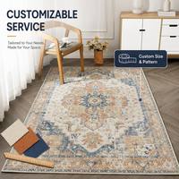 Tapis vintage persan à motifs médaillon bleu et orange, rétro, antidérapant, lavable, pour salon, chambre à coucher, tapis personnalisables OEM ODM