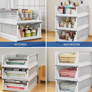 Organisateur de placard empilable pour vêtements, boîte de rangement en <span class=keywords><strong>plastique</strong></span> pliable avec rail coulissant pour armoire - Product Image 6