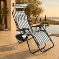 Chaise zéro gravité de luxe robuste avec pare-soleil réglable et plateau amovible |   Chaise longue ergonomique pliable et inclinable