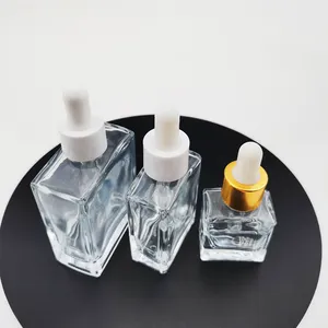 Commercio all'ingrosso 1oz 30ml Chiaro Quadrato Rettangolo Piatto Contagocce Bottiglia di Vetro Bottiglia Riutilizzabile Vuota di Olio Essenziale di bottiglia di vetro bottiglie di profumo