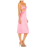 Nouvelle Robe Midi Rose Sexy pour Femme, Modèle Dernier Cri, de Créateur, de Haute Qualité, Tissée en Soie, Dos Nu, Halter, Longueur Cuisse, Vente en Gros, Collection Été