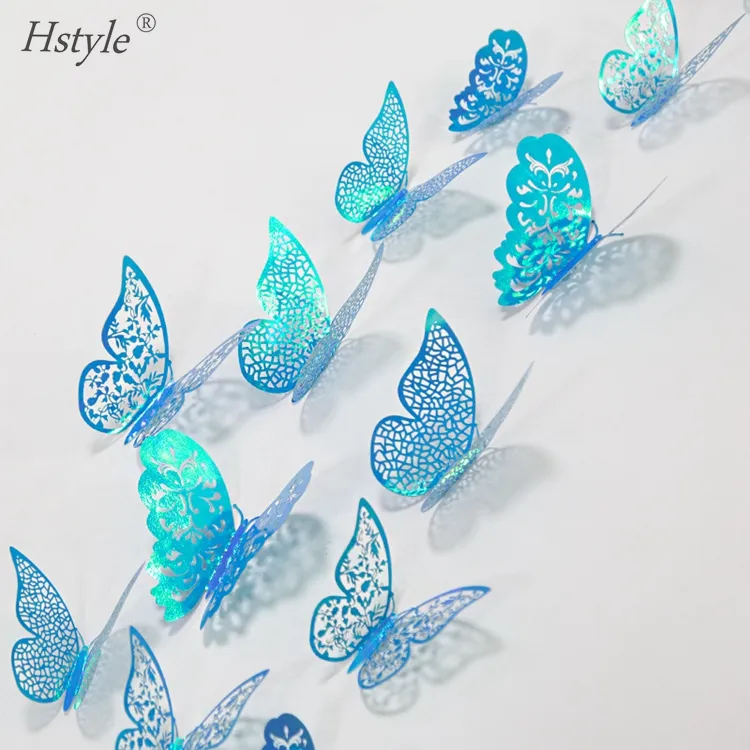 3D Creative Blue Butterfly Wall Stickers PVC Flower Butterfly Wall Stickers Home Decor 12pcs/set SD101