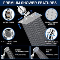 Pommeau de Douche Pluie Haute Pression en Acier Inoxydable à Double Poignée avec Bras d'Extension - Douchette Pluie Large et 3 Jets d'Eau Portables