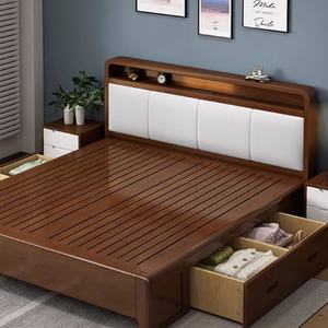 Lit en bois massif avec tête de lit canapé King Size, lit en bois confortable Queen Size, mobilier de chambre pour la maison et l'appartement - Product Image 4