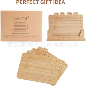 Juego de 4 tablas de cortar de bambú Fiery Chef con base de almacenamiento, tabla de cortar de madera maciza de doble cara para encimera de cocina - Product Image 3
