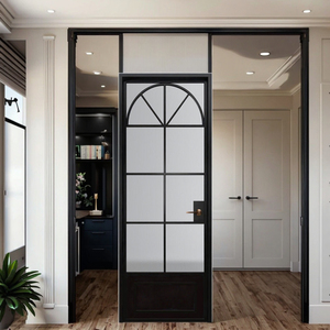 Pintu Kamar Mandi Kaca Bergelombang Berbingkai Lengkung Hitam Desain Interior Kustom, Pintu Aluminium Putih Melengkung Berlapis Kaca Buram untuk Dijual - Product Image 3