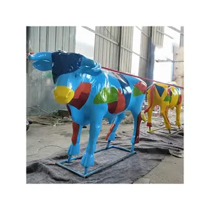 Glasvezel Koe Sculptuur Outdoor Decoratie Levensgrote Stier Standbeeld Douane Decoratie Standbeeld Elke Maat Te Koop