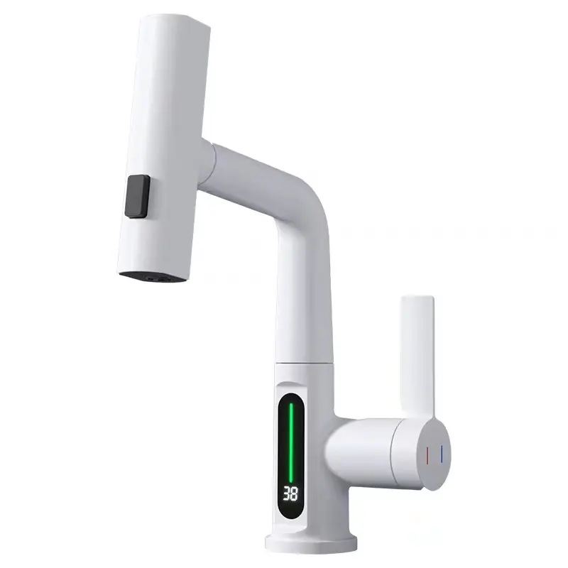 Qualität Smart Digital Display Dusche Bad Waschbecken Universal Lift Pull rotierenden Wasserfall heißen und kalten Waschbecken Wasserhahn