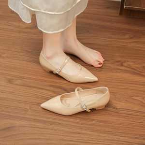 Mary Jane Flats Pointed Toe Patent Leather Buckle Rubber Outsole <b>Height</b> <b>Increasing</b> Single Strap Women's <b>Shoes</b> for Office Party - Product Image 2