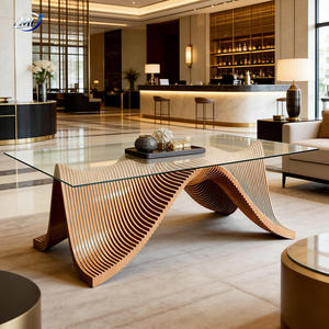 Table basse de salon en bois durable au design ondulé européen moderne, table de loisirs en bois courbé pour salon, hôtel, maison - Product Image 2