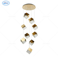 Lustre en cristal LED suspendu réglable en hauteur, style géométrique cube, pour escalier, duplex, salon, hall d'hôtel