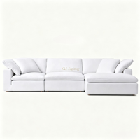 Modulares Weißes Leinen-Wolkensofa mit Chaiselongue, Tiefsitz, Abnehmbarem Bezug, L-förmige Couch für Wohnzimmer
