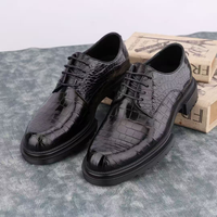 Chaussures habillées pour hommes en cuir de crocodile noir, bout rond, à lacets, semelle en caoutchouc, toutes saisons, pour le bureau et les occasions formelles