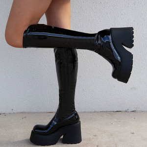 Bottes pour femme tendance mi-mollet à semelle épaisse, talon aiguille sexy, plateforme très haute - Product Image 3