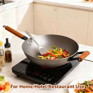 आसान नहीं है 32 सेमी कास्ट आयरन <span class=keywords><strong>wok</strong></span> पारंपरिक <span class=keywords><strong>wok</strong></span> पैन एंटी-जंग गैर-छड़ी रेस्तरां के उपयोग के लिए ग्लास कवर के साथ ग्लास कवर के साथ - Product Image 1