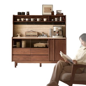 Meuble buffet mi-hauteur Pusu en noyer noir avec comptoir de bar pour cuisine et salon - Product Image 5