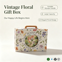 Forest Packing Recycelte Geschenkbox aus Hartpapier mit Vintage-Blumendruck, rundem Fenster und tragbarem Holzgriff für Hochzeit und Geburtstag