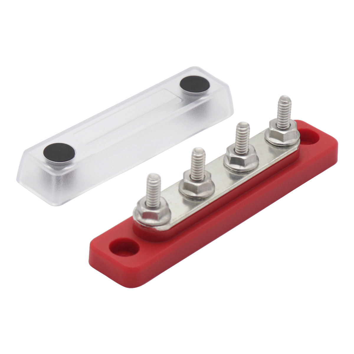 Amomd 4-Way 100 Amp RV Marine Red Copper Busbar For Solar Electric System With Cover