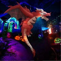 Dragon de feu gonflable d'Halloween avec effet de flamme LED, décoration suspendue lumineuse pour fête de jardin américaine, décor effrayant