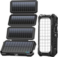 Batterie solaire portable 20 000 mAh avec panneau solaire multiple, charge rapide QC 18W, lampe de camping, boussole extérieure, chargeur portable, étanche IPX5