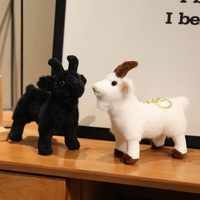 Porte-clés réaliste en peluche de chèvre, mini pendentif de sac en peluche de mouton noir et blanc avec fermoir métallique pour la décoration de sac à dos