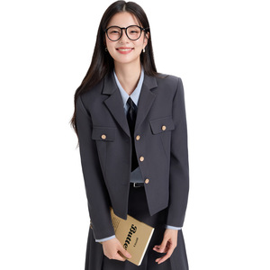 Women's Dark Gray Suit Set Midi Skirt Professional Workwear For Office Interviews Solid Color Polyester Fabric - Product Image 5