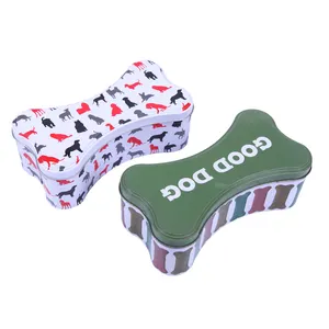 New Design Food Container Storage Tin Box Bone Shaped Pet Food Storage Tin Box Dog Food Packaging Tin Box Bone Shape