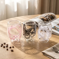 Gobelet en verre à double paroi avec fleurs séchées créatives, motifs multiples, verre décoratif géométrique