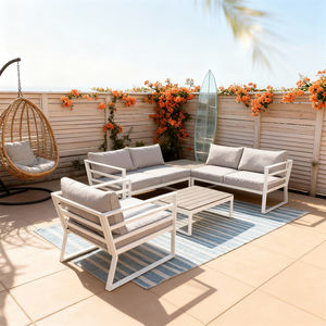 Ensemble de sièges d'extérieur écologiques 4 pièces avec structure durable, coussins personnalisables et table en bois pour patio vert - Product Image 1