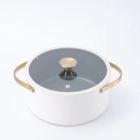 Ensemble de casseroles et poêles antiadhésives blanches avec poignées en acier inoxydable doré, en aluminium forgé, compatible induction, vente en gros, logo personnalisé